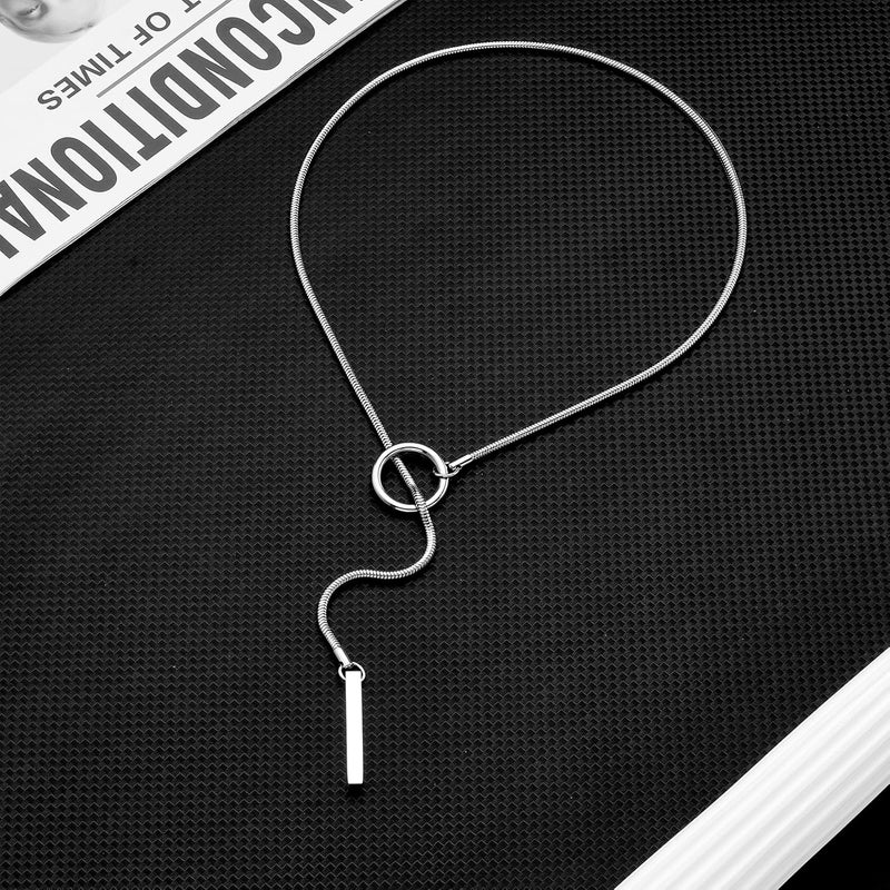 MIFYNN Heart O ring Slip Chain Necklaces for Women Stainless Steel Cuban Chain Bar Necklace Punk Rock Collar Necklace Handmade Adjustable Lariat Y Necklaces for Men - Image 5